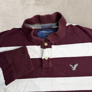 American Eagle Rugby Polo Shirt Mens XXL White Red Striped Long Sleeve Y2K
